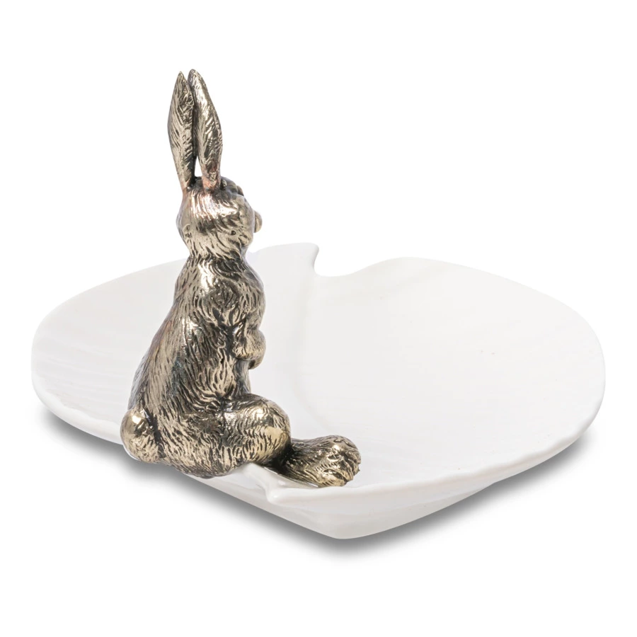 Менажница Город подарков Заяц на листе 19,5х13х19,5 см, керамика, нейзильбер, белый, п/к