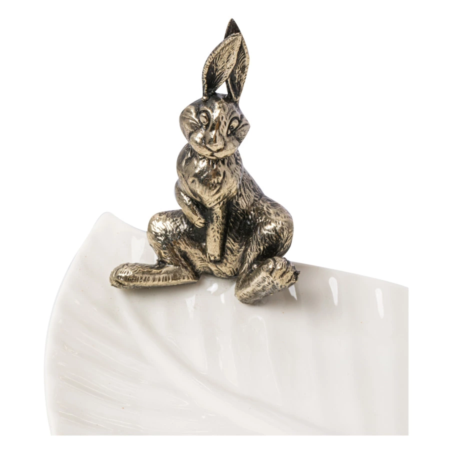 Менажница Город подарков Заяц на листе 19,5х13х19,5 см, керамика, нейзильбер, белый, п/к