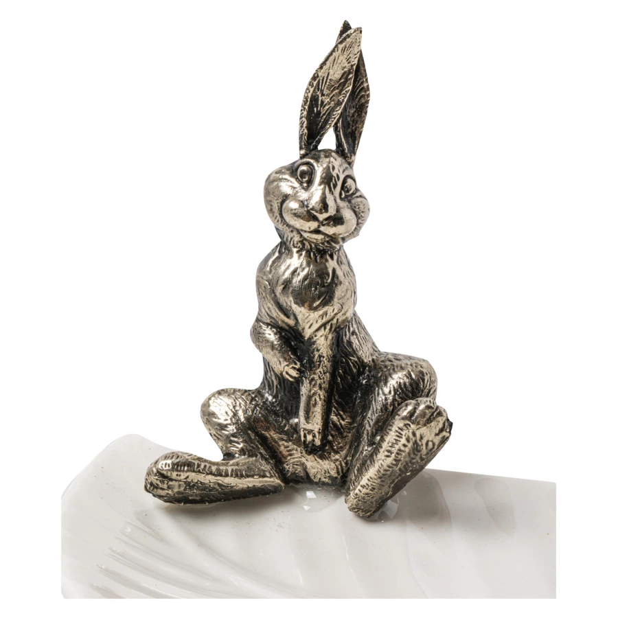 Менажница Город подарков Заяц на листе 19,5х13х19,5 см, керамика, нейзильбер, белый, п/к