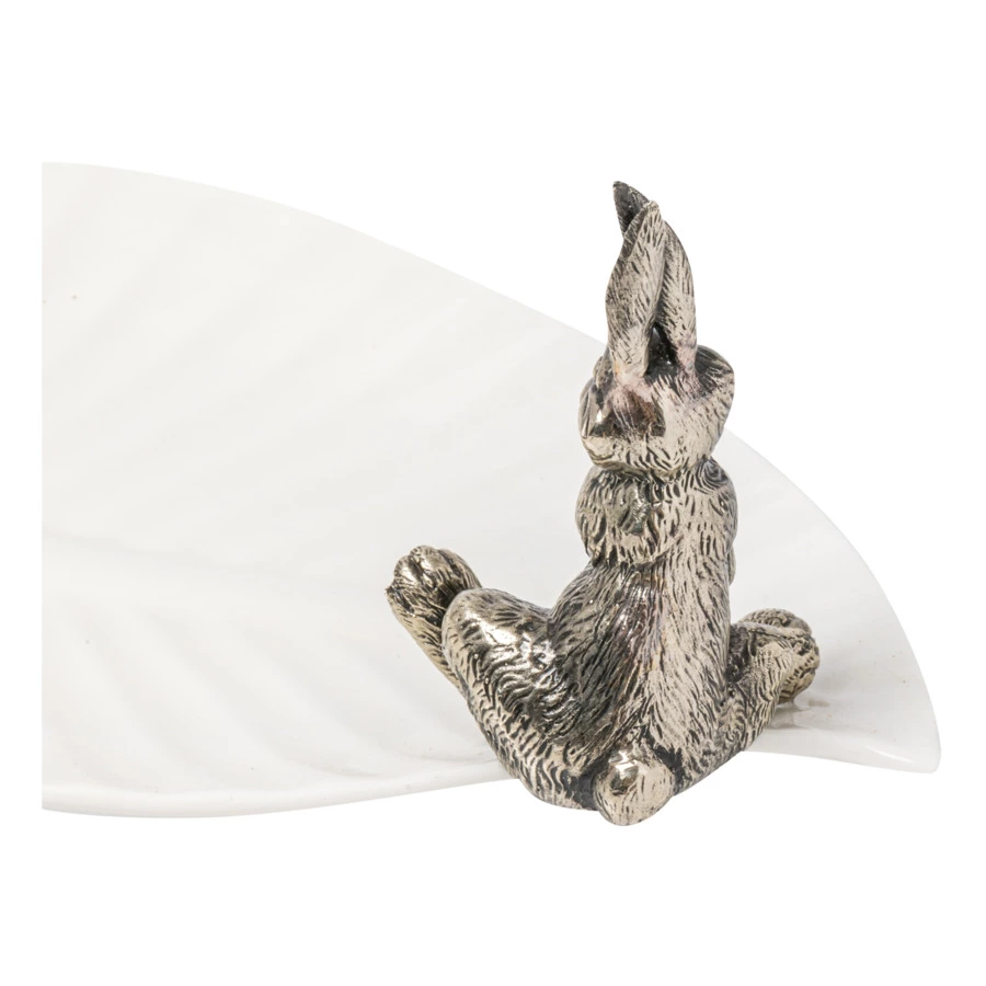 Менажница Город подарков Заяц на листе 19,5х13х19,5 см, керамика, нейзильбер, белый, п/к