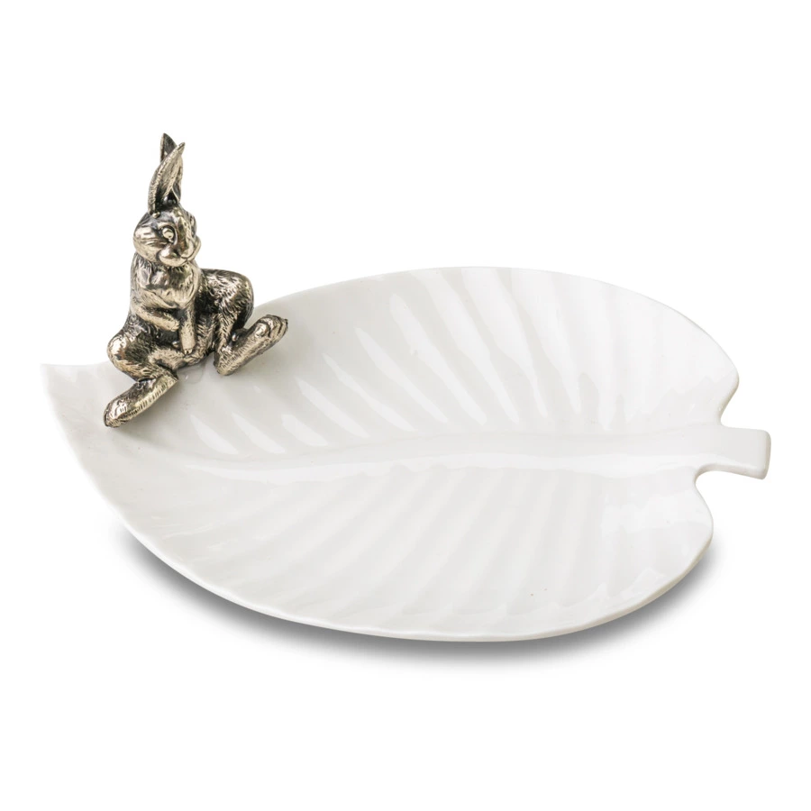 Менажница Город подарков Заяц на листе 19,5х13х19,5 см, керамика, нейзильбер, белый, п/к