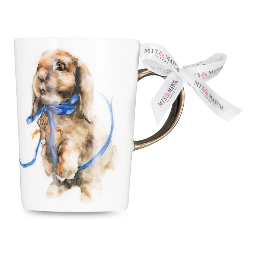 Кружка Mix&Match Синергия Милый кролик 450 мл, платиновая ручка, фарфор костяной