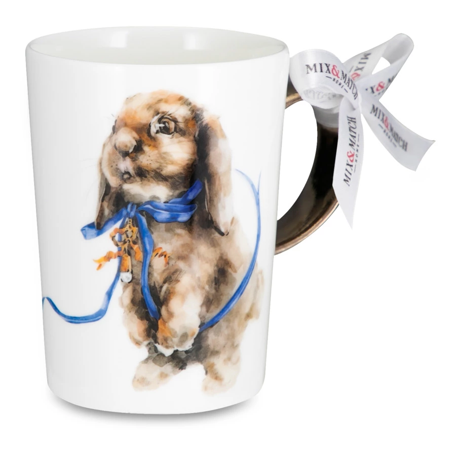 Кружка Mix&Match Синергия Милый кролик 450 мл, платиновая ручка, фарфор костяной