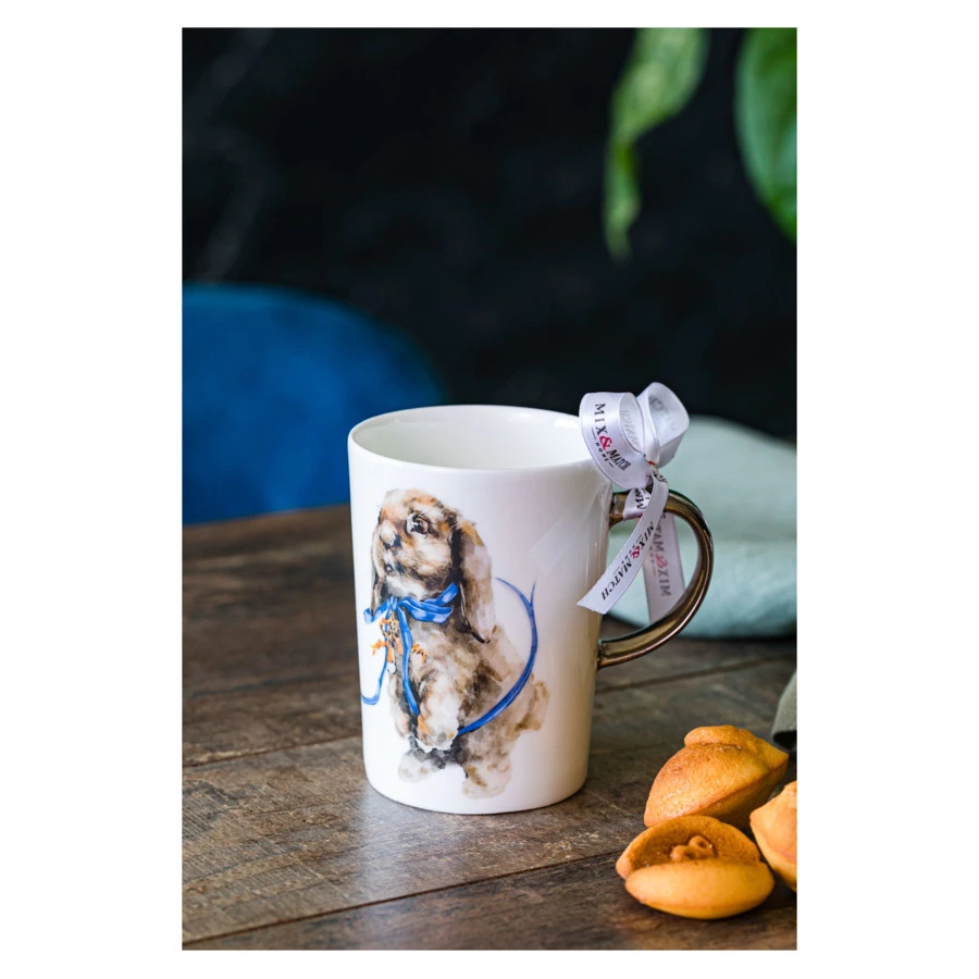 Кружка Mix&Match Синергия Милый кролик 450 мл, платиновая ручка, фарфор костяной