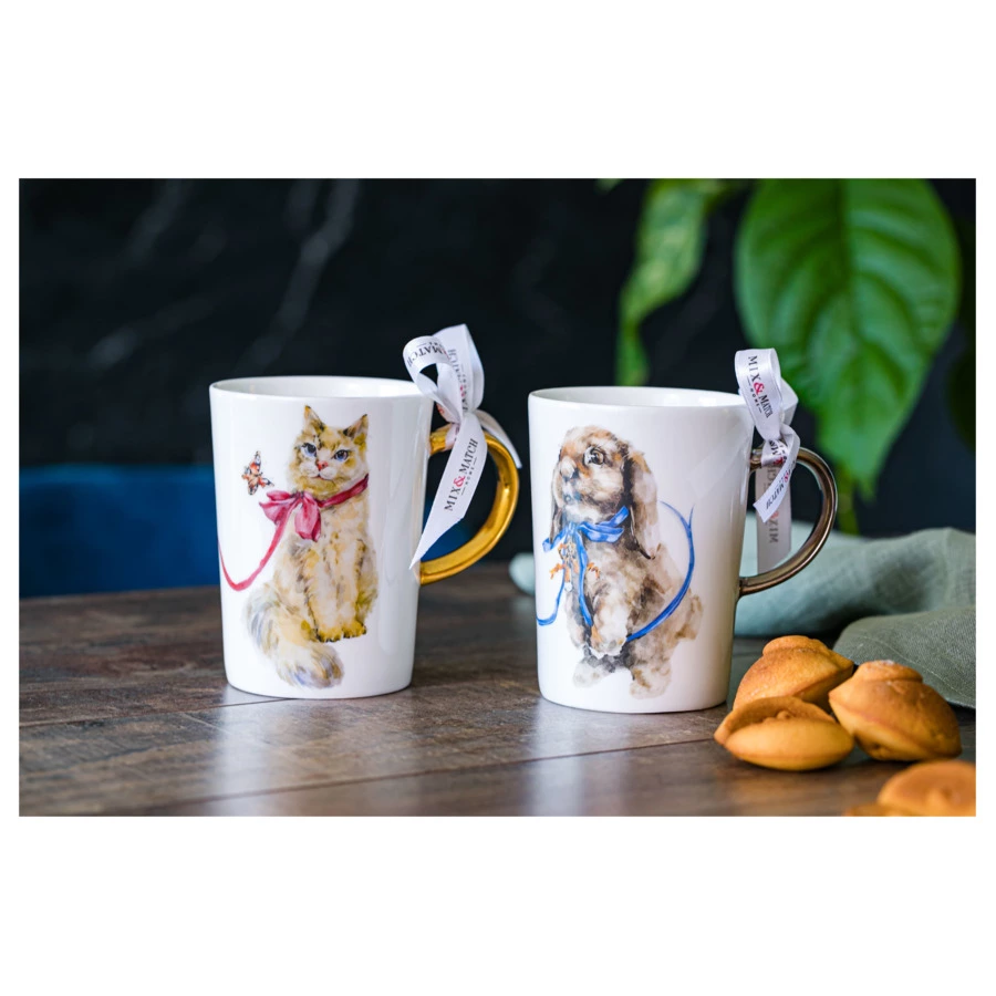 Кружка Mix&Match Синергия Милый кролик 450 мл, платиновая ручка, фарфор костяной