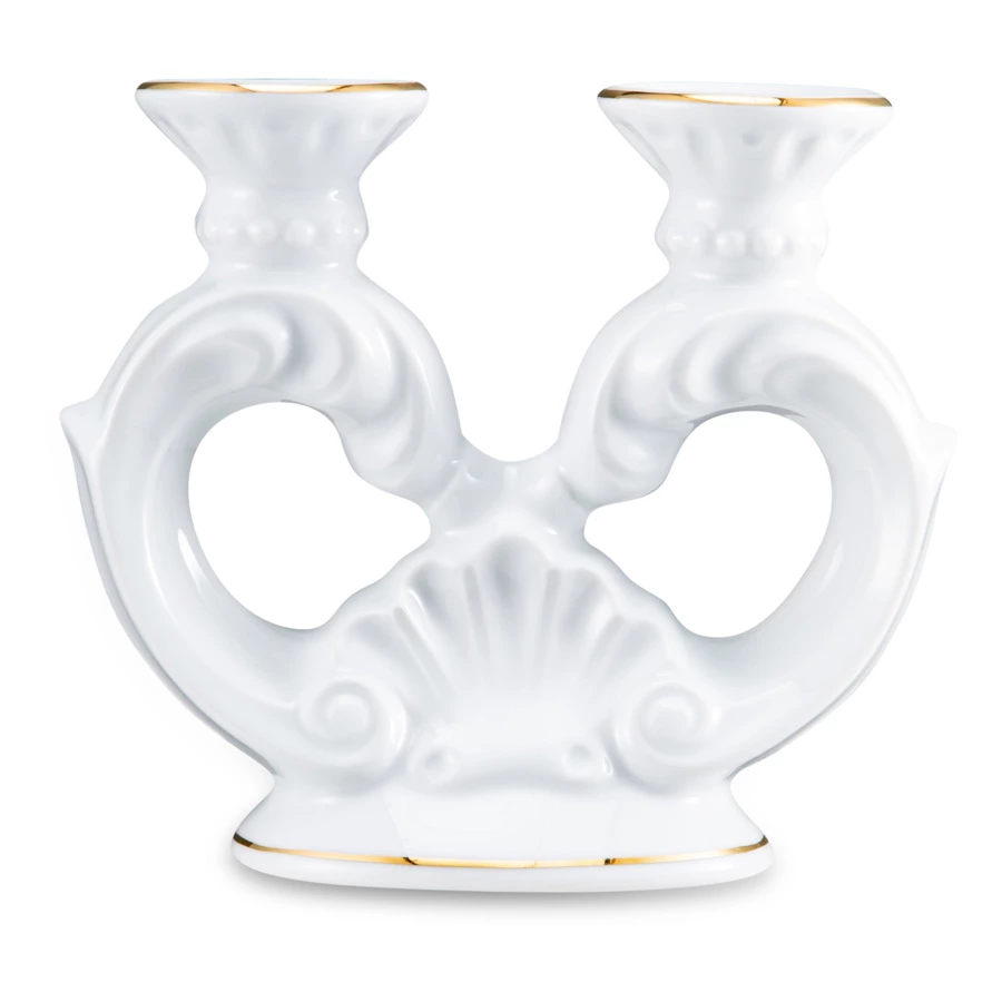 Подсвечник на две свечи Cmielow Rococo 20х21х8 см, фарфор твердый, белый с золотом