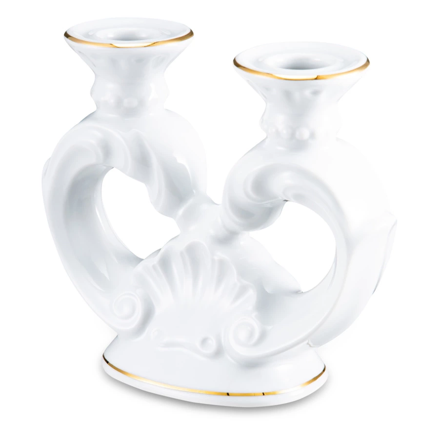 Подсвечник на две свечи Cmielow Rococo 20х21х8 см, фарфор твердый, белый с золотом
