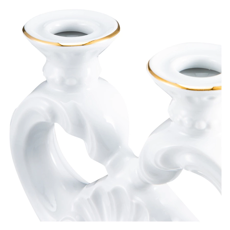 Подсвечник на две свечи Cmielow Rococo 20х21х8 см, фарфор твердый, белый с золотом