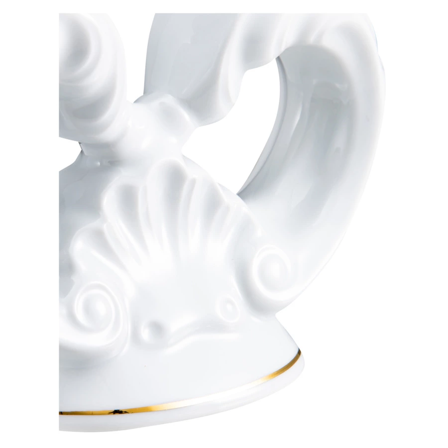 Подсвечник на две свечи Cmielow Rococo 20х21х8 см, фарфор твердый, белый с золотом