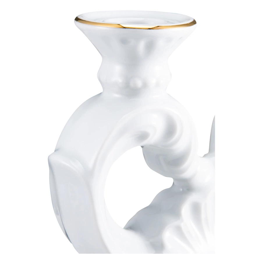 Подсвечник на две свечи Cmielow Rococo 20х21х8 см, фарфор твердый, белый с золотом