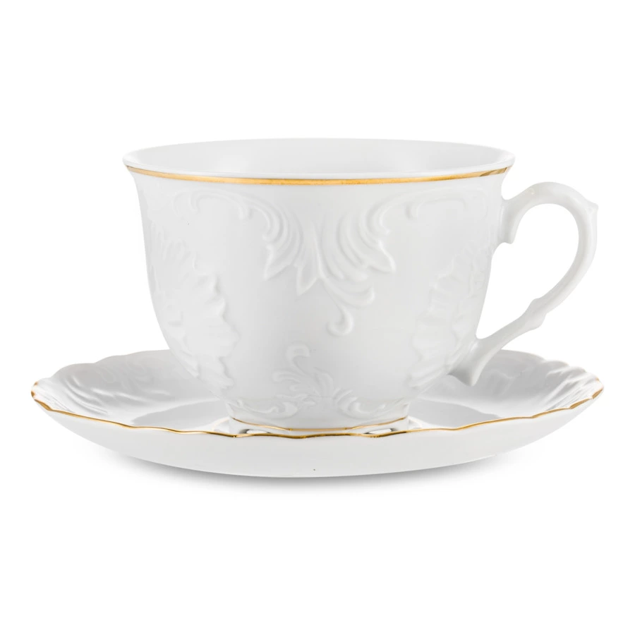 Чашка чайная с блюдцем Cmielow Rococo 330 мл, фарфор твердый, белый с золотом