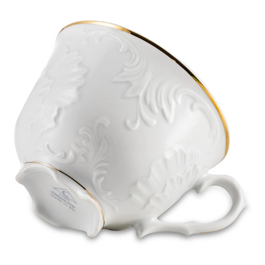 Чашка чайная с блюдцем Cmielow Rococo 330 мл, фарфор твердый, белый с золотом