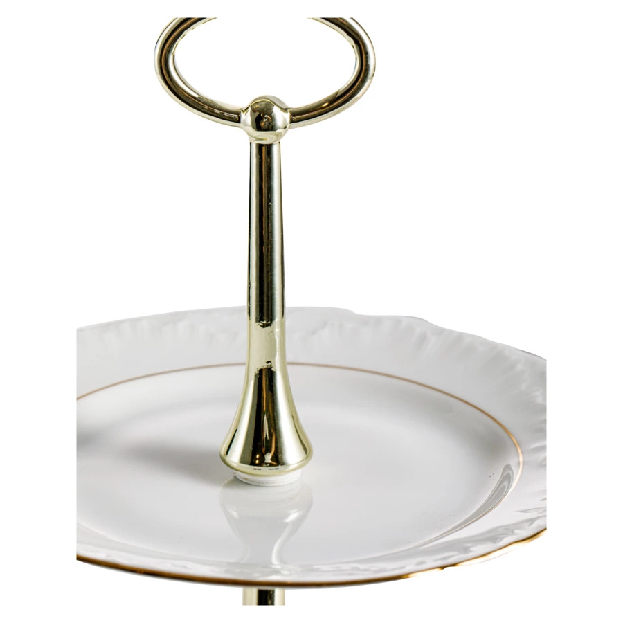 Этажерка трехъярусная Cmielow Rococo, фарфор твердый, белый с золотом