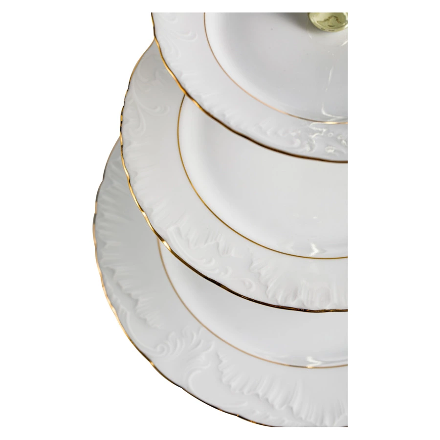 Этажерка трехъярусная Cmielow Rococo, фарфор твердый, белый с золотом