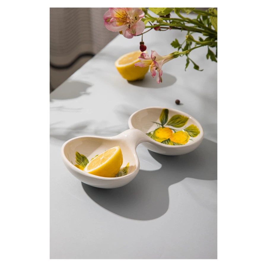 Менажница двухсекционная Edelweiss Лимоны с цветами 20х13 см, керамика