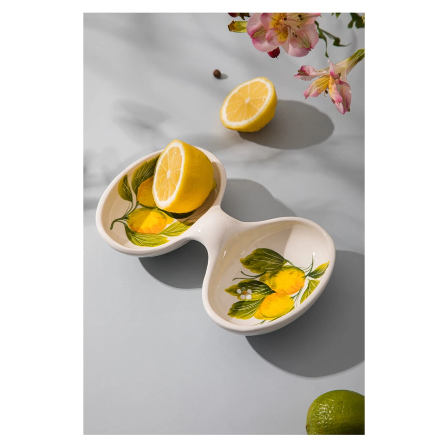 Менажница двухсекционная Edelweiss Лимоны с цветами 20х13 см, керамика