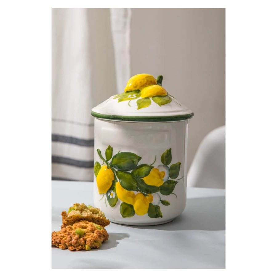 Банка для печенья Edelweiss Лимоны и цветы 10х10 см, h17 см, керамика