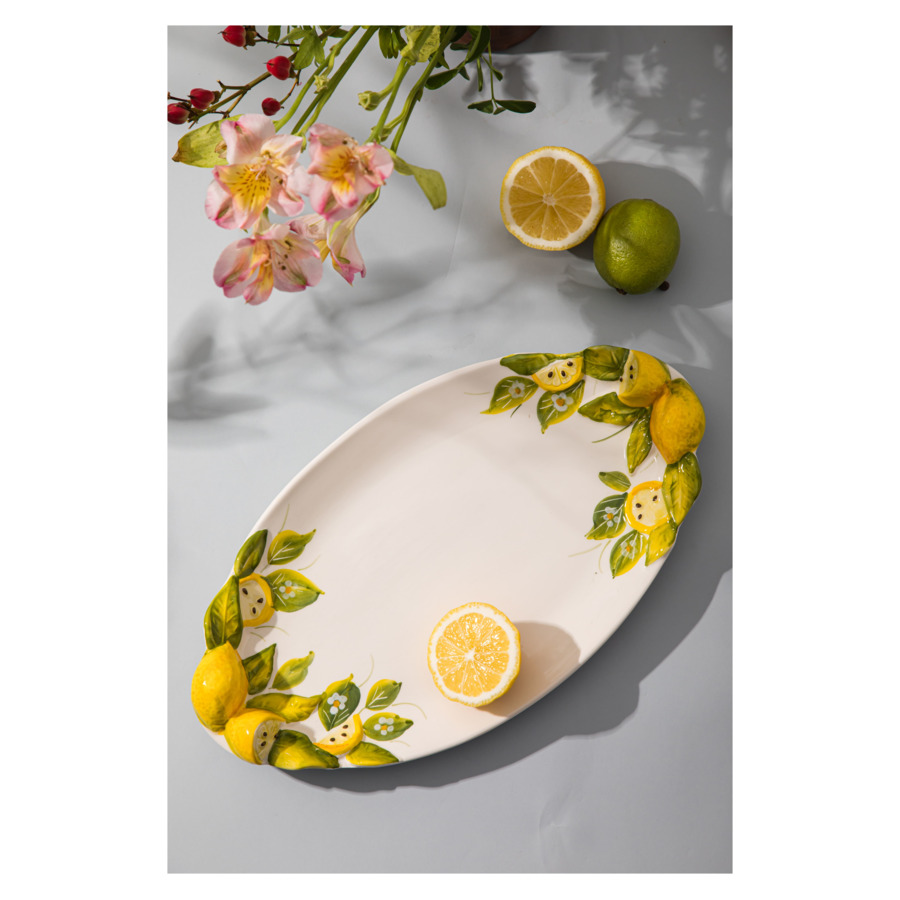 Блюдо овальное Edelweiss Лимоны и цветы 32х20 см, керамика