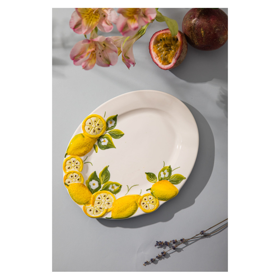 Блюдо овальное Edelweiss Лимоны и цветы 22х12 см, керамика