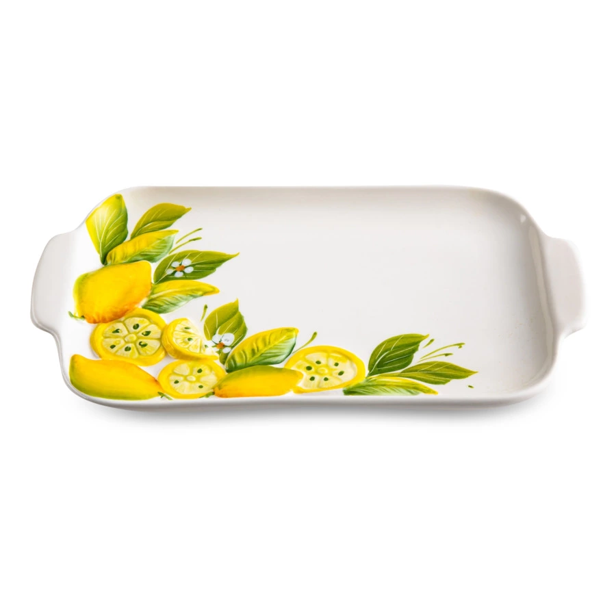 Блюдо прямоугольное с ручками Edelweiss Лимоны и цветы 26х16 см, керамика