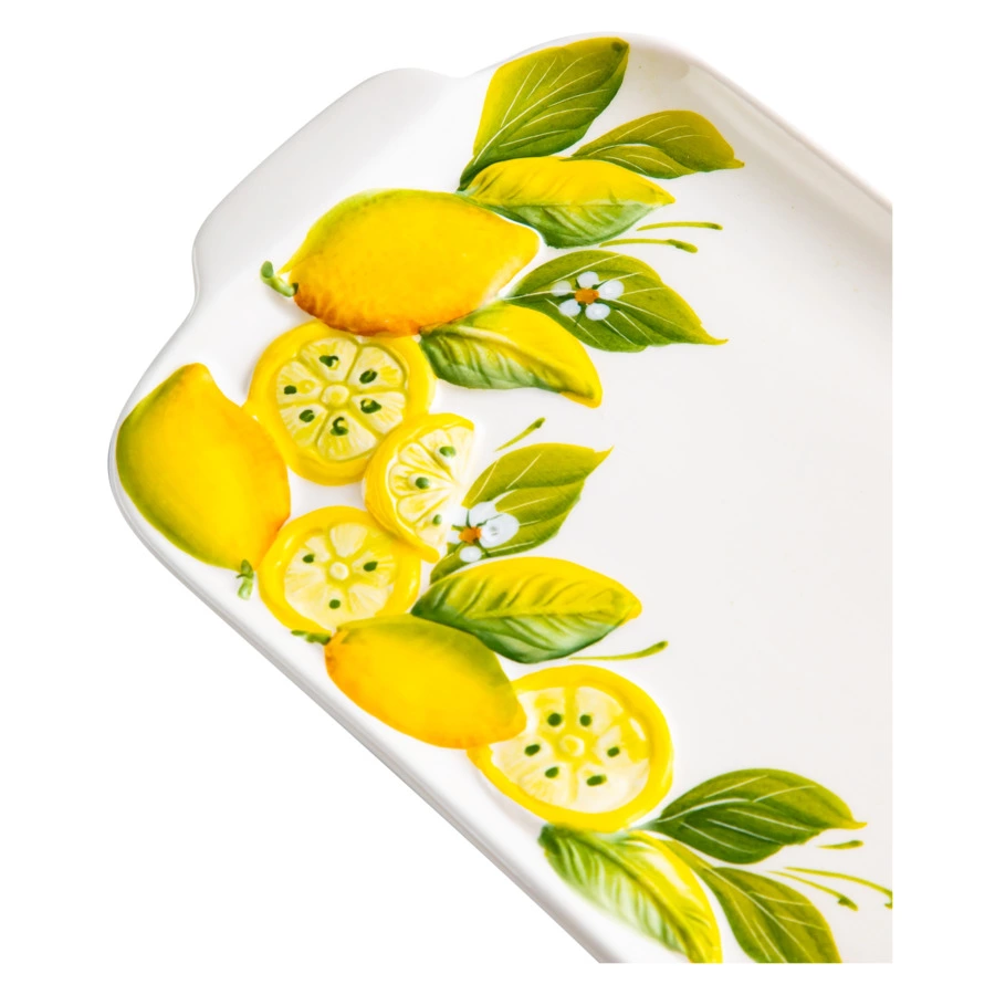 Блюдо прямоугольное с ручками Edelweiss Лимоны и цветы 26х16 см, керамика