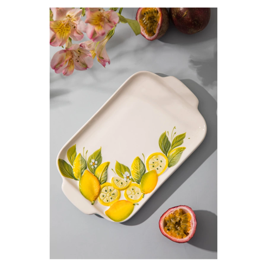 Блюдо прямоугольное с ручками Edelweiss Лимоны и цветы 26х16 см, керамика