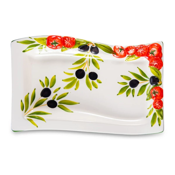 Блюдо прямоугольное с изгибом Edelweiss Томаты и оливки 25х12 см, керамика