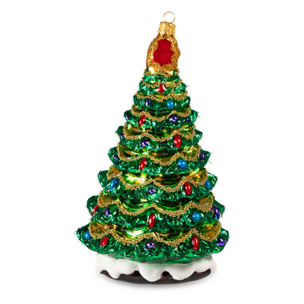 Игрушка елочная Morozko Рождественская елка большая зеленая со звездой 11х9х16,5 см, стекло, п/к