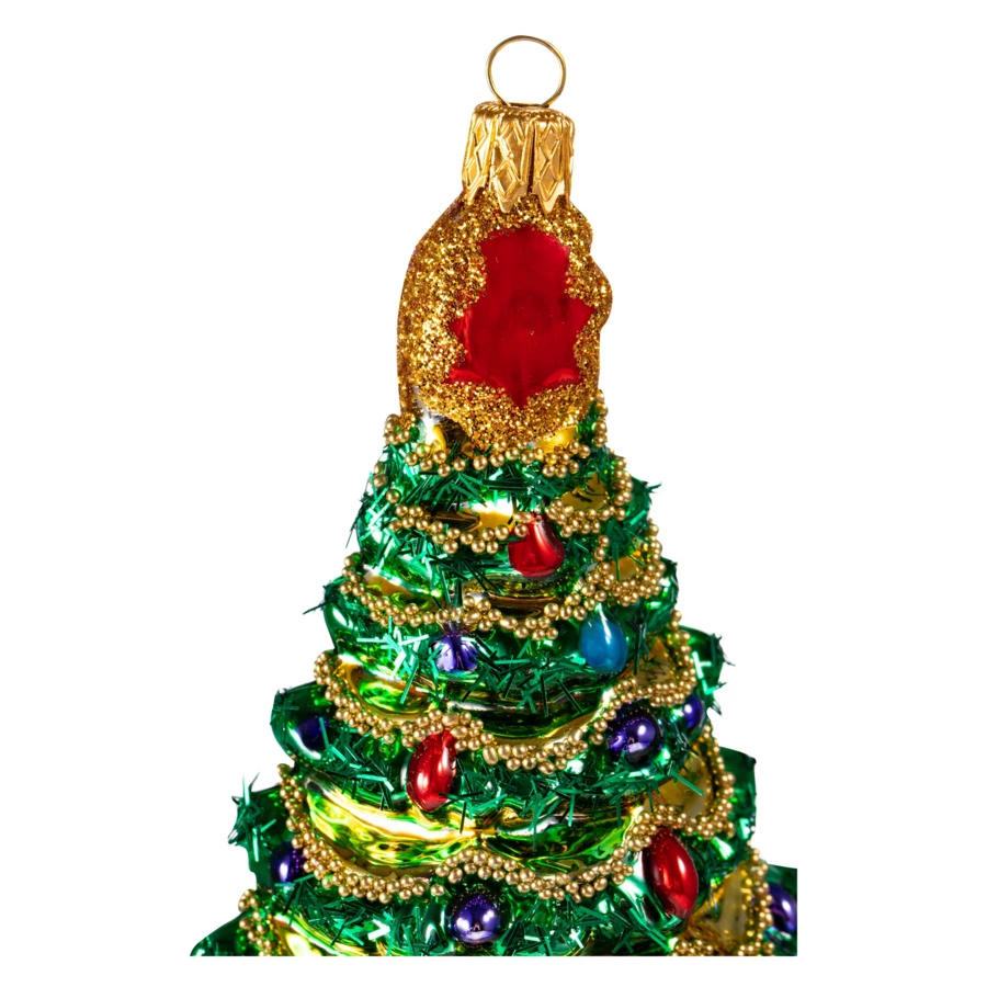 Игрушка елочная Morozko Рождественская елка большая зеленая со звездой 11х9х16,5 см, стекло, п/к