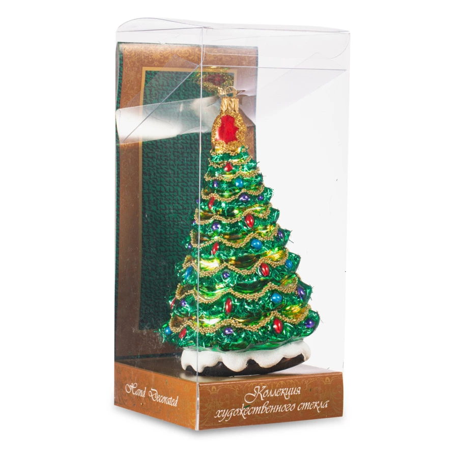 Игрушка елочная Morozko Рождественская елка большая зеленая со звездой 11х9х16,5 см, стекло, п/к