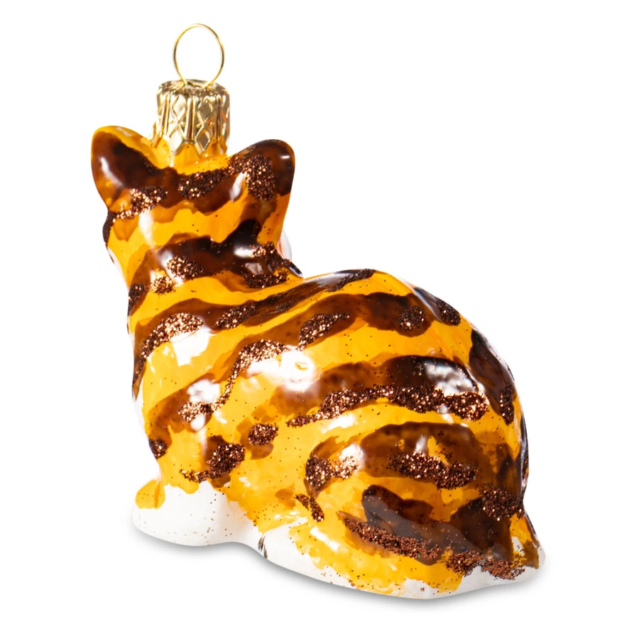 Игрушка елочная Morozko Кошечка рыжая с зелеными глазами 9х9х12 см, стекло, п/к