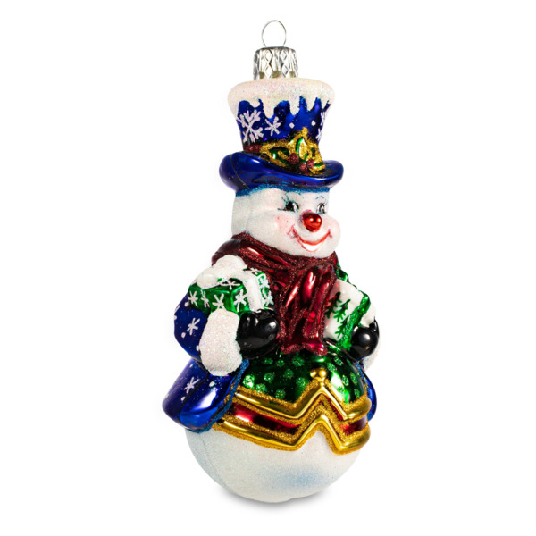 Игрушка елочная Morozko Снеговик в циллиндре с подарками 11х9х16,5 см, стекло, п/к