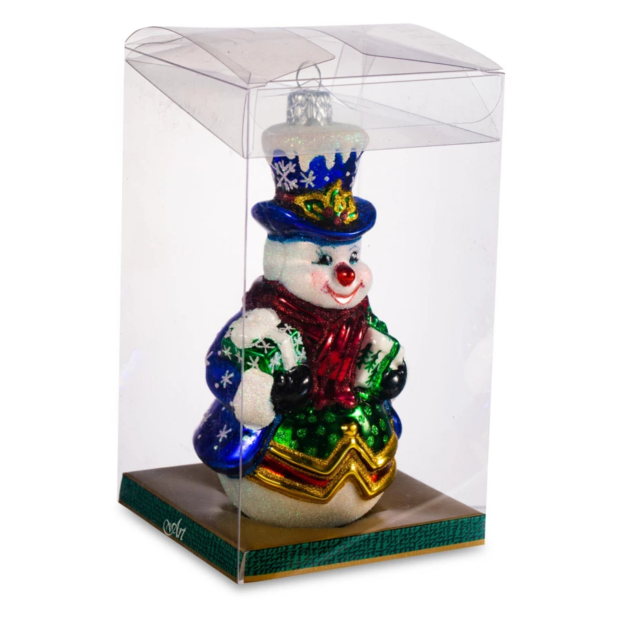 Игрушка елочная Morozko Снеговик в циллиндре с подарками 11х9х16,5 см, стекло, п/к