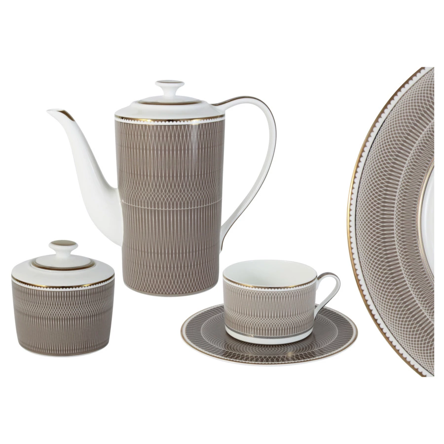Сервиз чайный Naomi Мокко на 6 персон 14 предметов, фарфор костяной, п/к