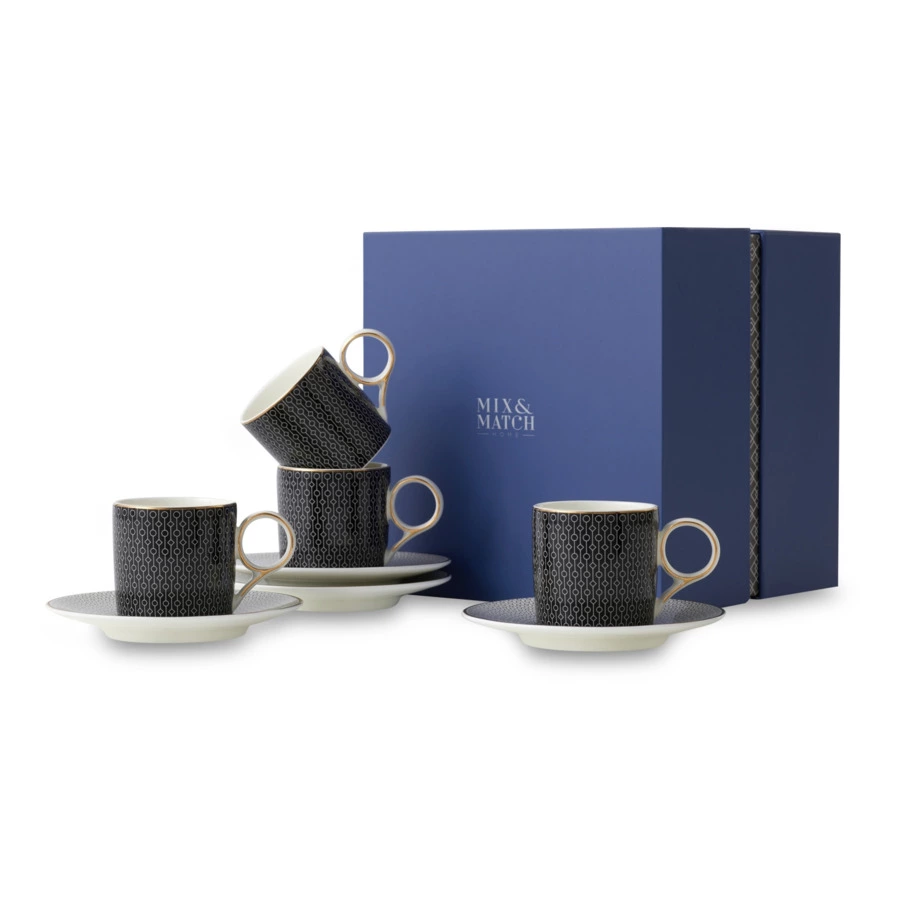 Набор чашек кофейных с блюдцем Mix&Match Home Вола 100 мл, 4 шт, фарфор, п/к
