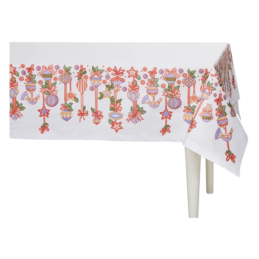 Скатерть прямоугольная Mix&Match Home Новогодние игрушки 145х180 см, хлопок, белая, без мережки