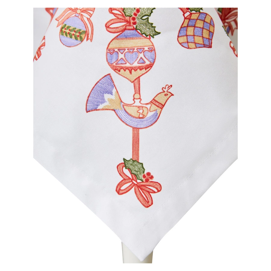 Скатерть прямоугольная Mix&Match Home Новогодние игрушки 145х180 см, хлопок, белая, без мережки