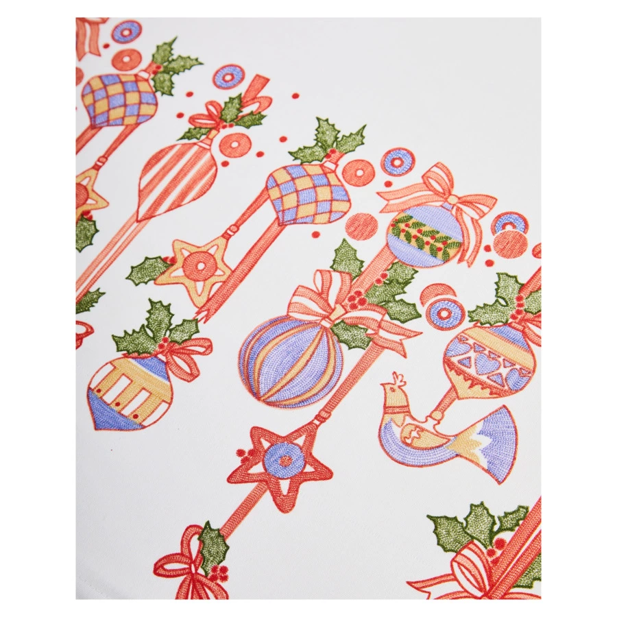 Скатерть прямоугольная Mix&Match Home Новогодние игрушки 145х180 см, хлопок, белая, без мережки