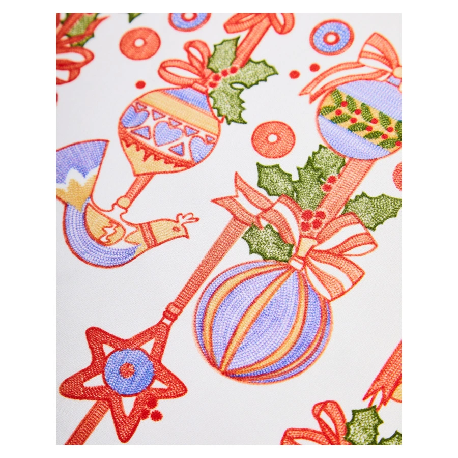 Скатерть прямоугольная Mix&Match Home Новогодние игрушки 145х180 см, хлопок, белая, без мережки