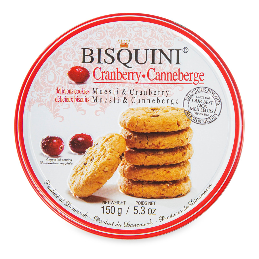 Печенье с мюсли и клюквой Bisquini 150 г, ж/б