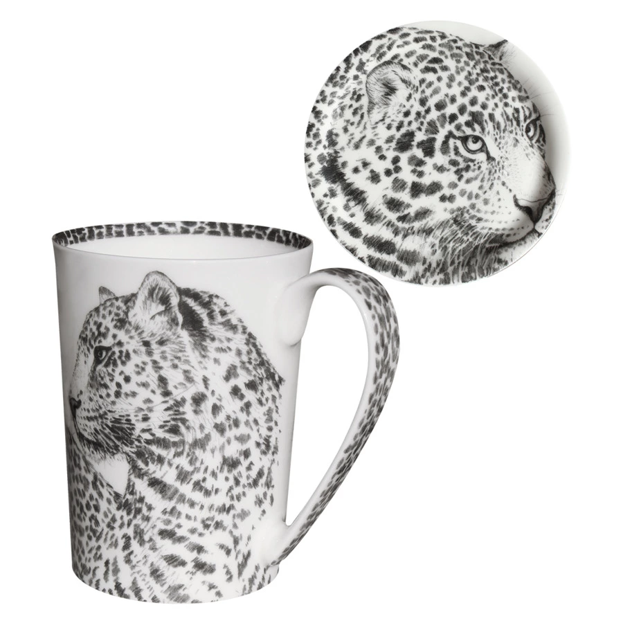 Кружка с крышкой Taitu Дикий нрав Леопард 450 мл, фарфор костяной