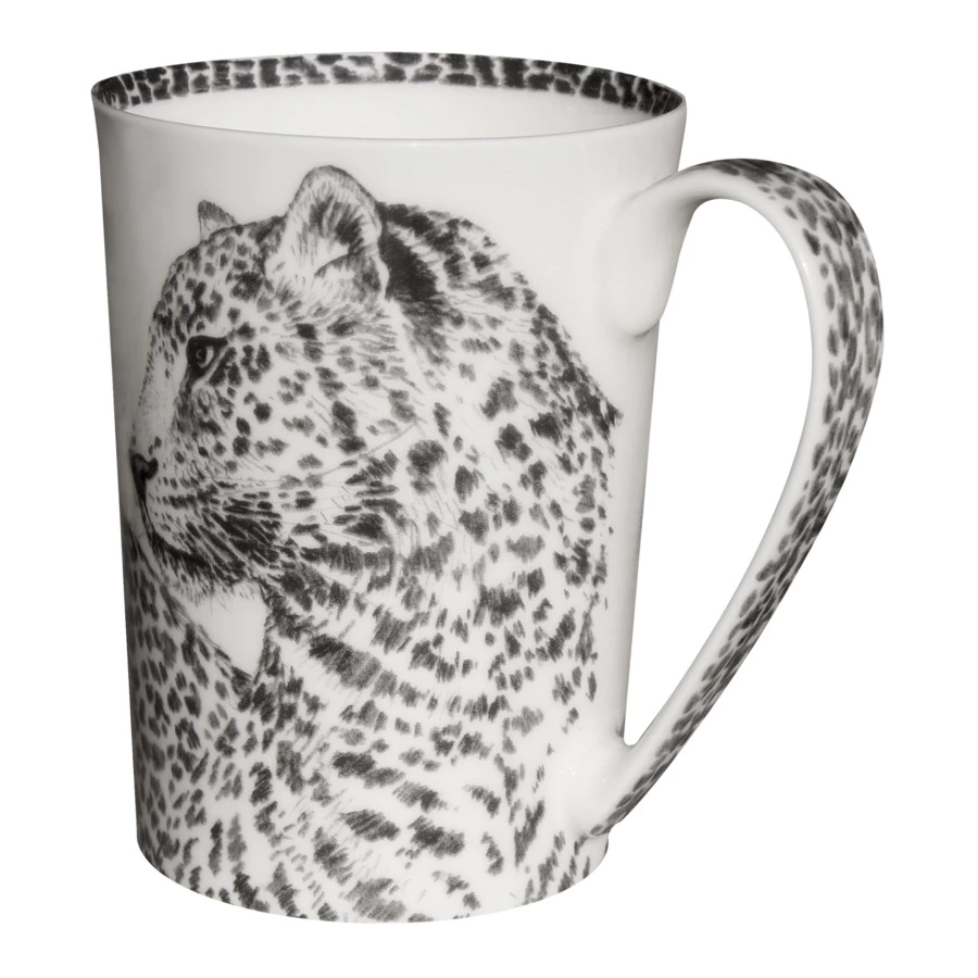 Кружка с крышкой Taitu Дикий нрав Леопард 450 мл, фарфор костяной