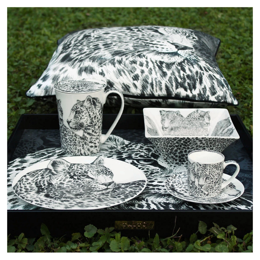 Кружка с крышкой Taitu Дикий нрав Леопард 450 мл, фарфор костяной