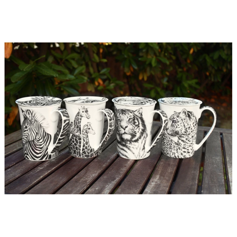 Кружка с крышкой Taitu Дикий нрав Леопард 450 мл, фарфор костяной