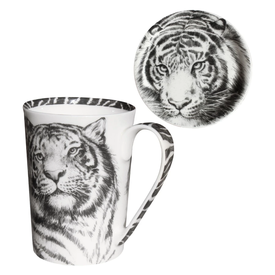 Кружка с крышкой Taitu Дикий нрав Тигр 450 мл, фарфор костяной