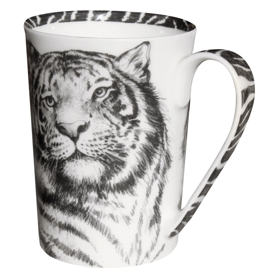 Кружка с крышкой Taitu Дикий нрав Тигр 450 мл, фарфор костяной