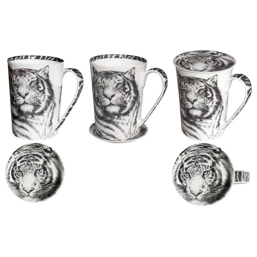 Кружка с крышкой Taitu Дикий нрав Тигр 450 мл, фарфор костяной