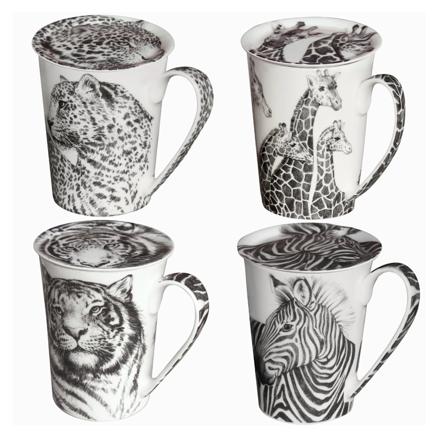Кружка с крышкой Taitu Дикий нрав Тигр 450 мл, фарфор костяной