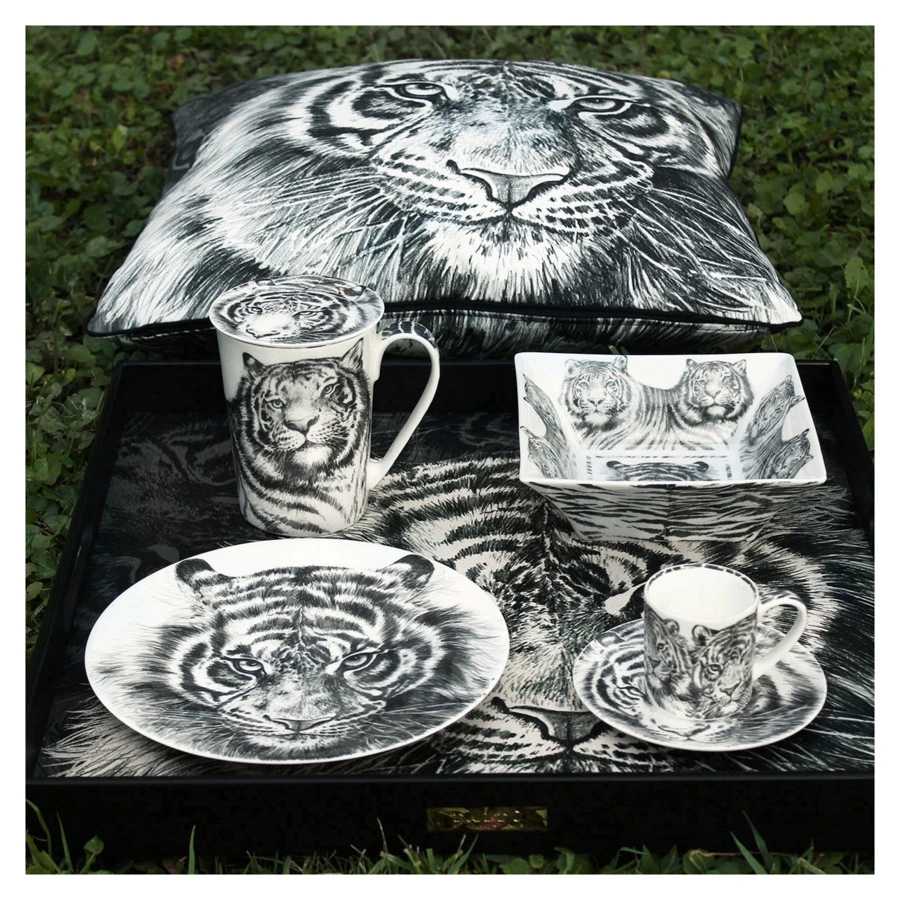 Кружка с крышкой Taitu Дикий нрав Тигр 450 мл, фарфор костяной