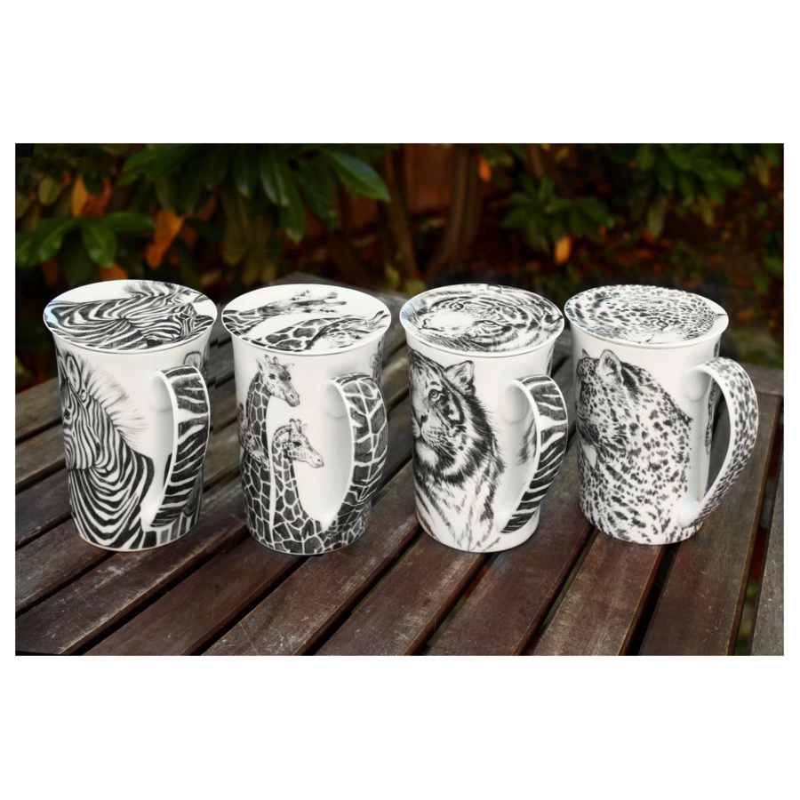 Кружка с крышкой Taitu Дикий нрав Тигр 450 мл, фарфор костяной